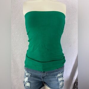 Love Love Tube Top Sleeveless Casual‎ Basic Green Cotton Blend Size S
